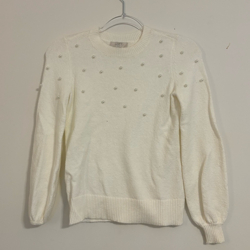 LOFT Cream Sweater with Pearl Details